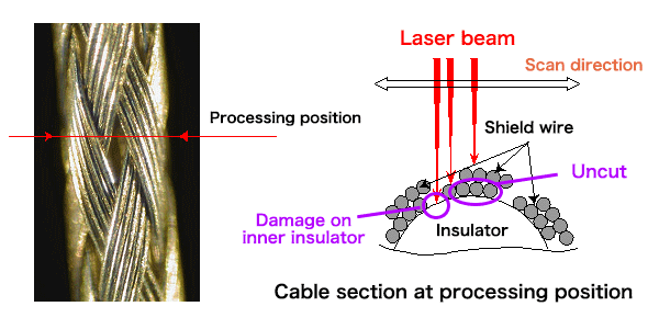 Image of laser irradiation on braided wire